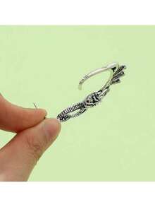 1pc Women's Gothic Punk Dragon Earring With Dark Metal Design, Suitable For Daily Wear - Silver - View 2