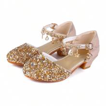 Girls Princess Shoes Sequins Sweet Bows High Heels Wedding Party Dress Shoes Dance Bright Diamond Cosplay Christmas Festival Shoes Pink Blue Purple Gold Silver - 金色 - 查看 3