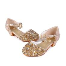 Girls Princess Shoes Sequins Sweet Bows High Heels Wedding Party Dress Shoes Dance Bright Diamond Cosplay Christmas Festival Shoes Pink Blue Purple Gold Silver - 金色 - 查看 5