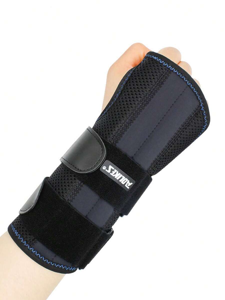AOLIKES 1pc Black Steel Plate Supported Wrist Wrap For Sports Injuries With Detachable Fixing Plate & Pressure Bands For Palm Protection - Black - View 1