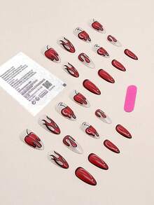 24 cái/bộ Dài Hạnh nhân Hoa Hình dạng Móng tay giả Với 1 Miếng Giũa móng tay Và 1 Miếng Thạch Keo dính - Nhiều màu - Xem 2