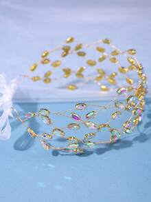 1個鑲有鉆石的簡約公主皇冠和五角星形頭箍,適用於女士,日常/派對/婚禮/新娘髮飾 - 彩色 - 查看 3