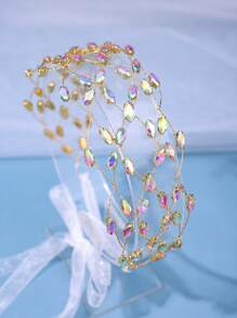 1個鑲有鉆石的簡約公主皇冠和五角星形頭箍,適用於女士,日常/派對/婚禮/新娘髮飾 - 彩色 - 查看 1