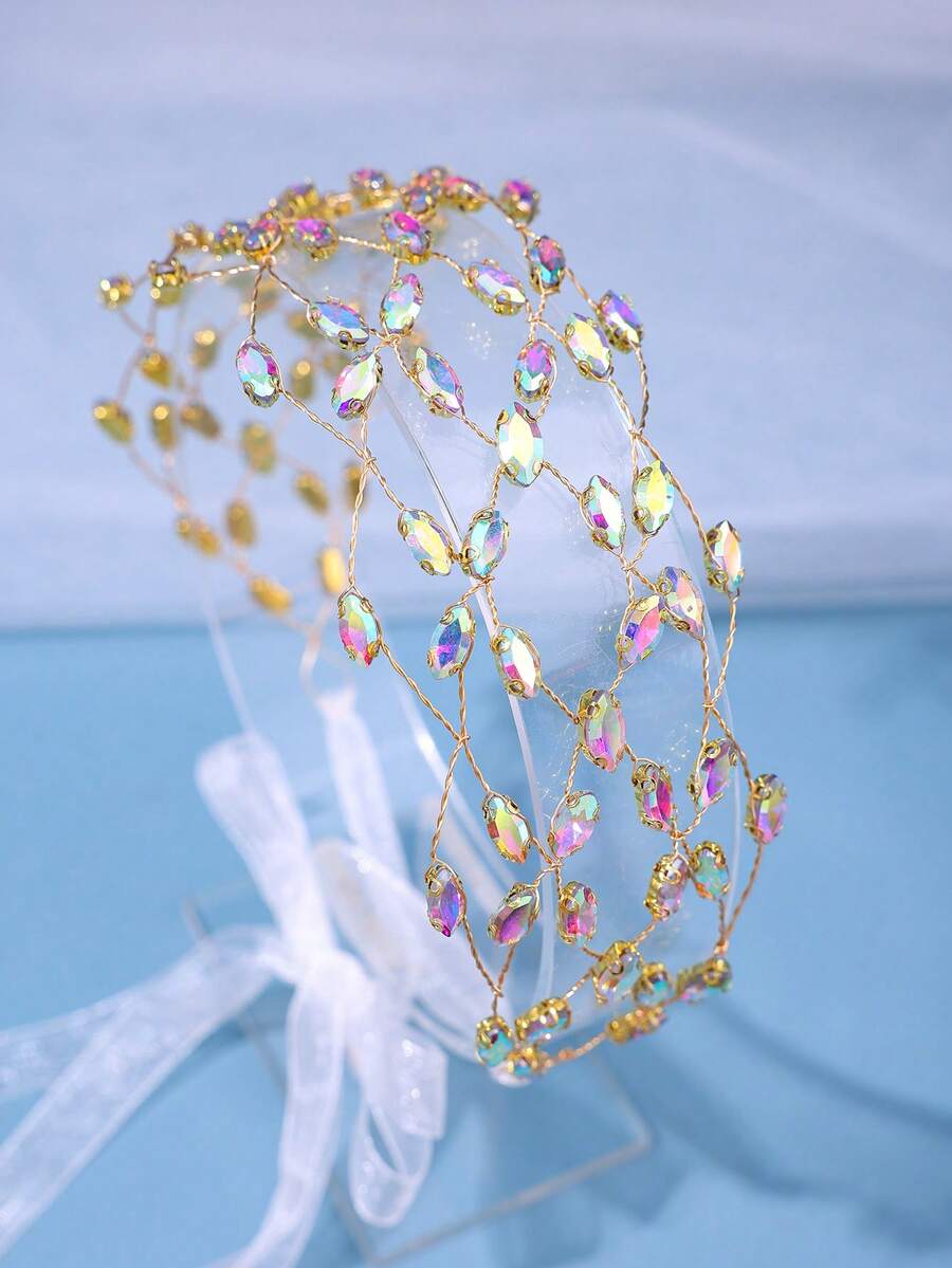 1個鑲有鉆石的簡約公主皇冠和五角星形頭箍,適用於女士,日常/派對/婚禮/新娘髮飾 - 彩色 - 查看 1