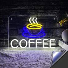 咖啡霓虹燈牌,usb供電餐廳招牌,商業霓虹燈適用於咖啡館/酒吧/餐廳/酒店/商店的牆面藝術裝飾 - 彩色 - 查看 1