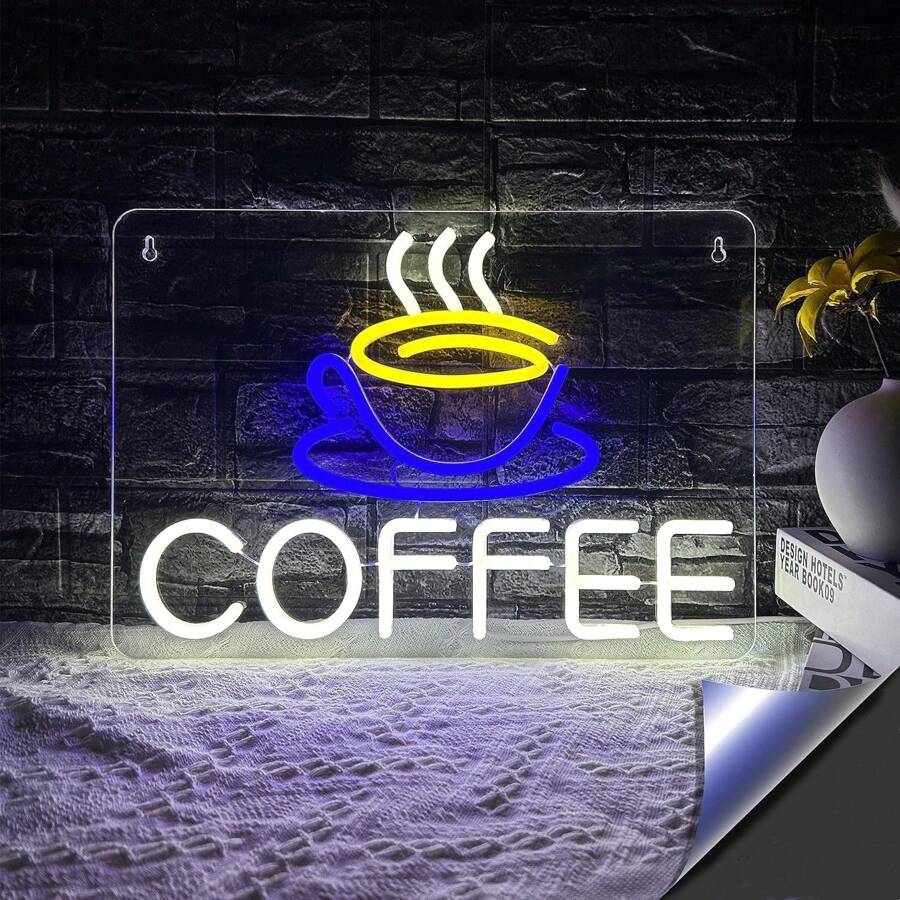 咖啡霓虹燈牌,usb供電餐廳招牌,商業霓虹燈適用於咖啡館/酒吧/餐廳/酒店/商店的牆面藝術裝飾 - 彩色 - 查看 1