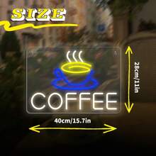 咖啡霓虹燈牌,usb供電餐廳招牌,商業霓虹燈適用於咖啡館/酒吧/餐廳/酒店/商店的牆面藝術裝飾 - 彩色 - 查看 2