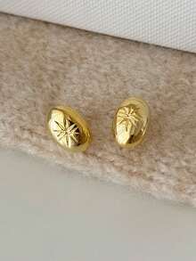 1pair And Fashionable Women's Exquisite Stud Earrings With Minimalist & Sophisticated 8-Pointed Star Design, New Gold Plated Copper Earrings Suitable For Daily Wear, Parties, Gifts, Dinner, School, Suitable For Sweet And Cool Girls, Neutral And Coquettish Boys And Girls, Personalized Accessories - Gold - View 2