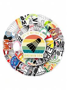 50pcs Feather Badminton Graffiti Stickers, Diy For Bubble Tea Cup, Water Bottle, Luggage, Waterproof, 50pcs Non-Repetitive - Badminton Stickers - View 5