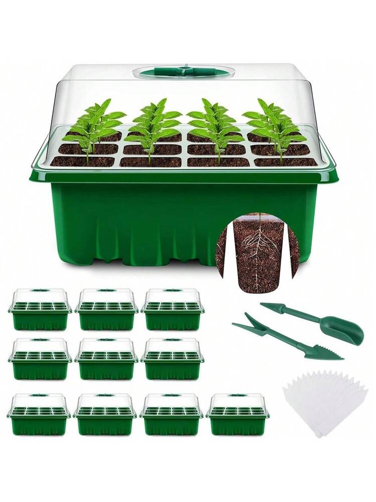 Vassoi Per Piantine Con LED Mini Serra Per Germinazione Con Luce LED - Set 5 Vassoi Da 12 Celle, Coperchio Regolabile, Cavo USB 5 In 1, Etichette E Strumenti Inclusi Vassoi Per Piantine Con Luce LED