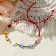 1入珠子手繩 小銅珠 手工可調節 可愛糖果色愛心堆疊珠寶 適合女性少女假日新款 - 彩色 - 查看 3