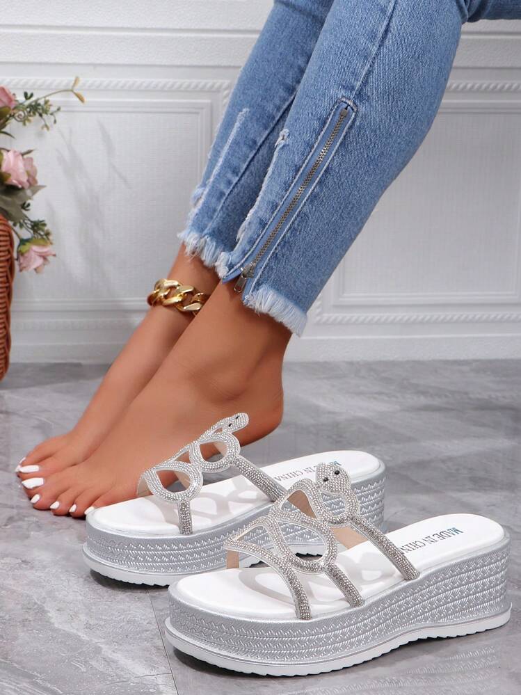 Women s New Summer Arrival Solid Color Snake Shaped Rhinestone Fashion Sandals Waterproof Platform High Heels Comfortable Open Toe Non Slip Slippers SHEIN