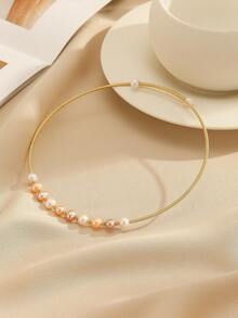 1pc Latest 2024 Faux Pearl Necklace With 14k Gold And Copper Wire For Women, Fashionable Birthday Party Gift - 10 Pearls - View 7