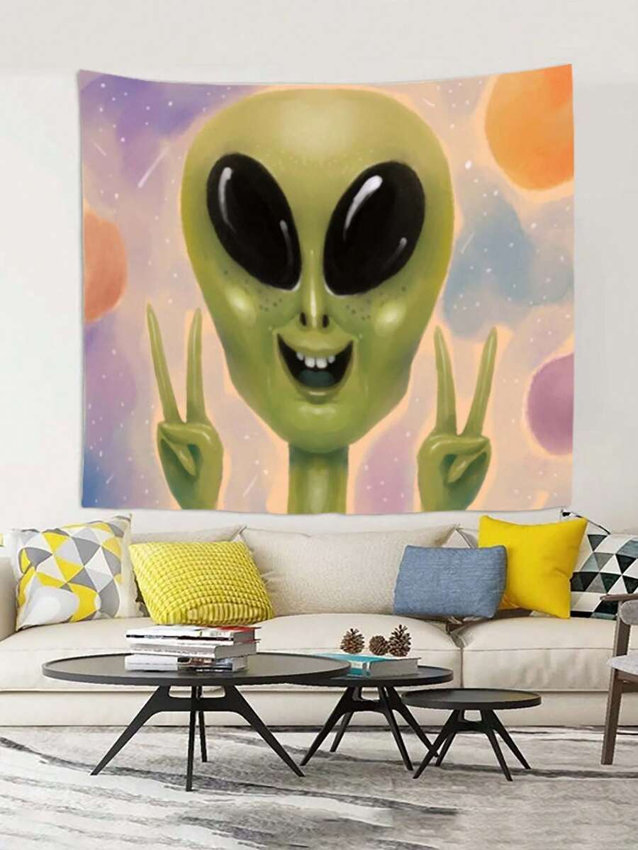 1pc Colorful Polyester Tapestry With Alien Astronaut Design, Perfect As Party Decor Or Outdoor/Home Wall Hanging With Free Installation Kit - Multicolor - View 1