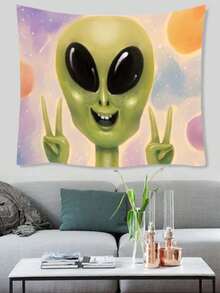 1pc Colorful Polyester Tapestry With Alien Astronaut Design, Perfect As Party Decor Or Outdoor/Home Wall Hanging With Free Installation Kit - Multicolor - View 5