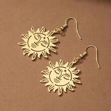 1pair Minimalist Delicate Lightweight Metallic Sunflower Dangle Earrings For Women, Versatile Accessories - Yellow Gold - View 5