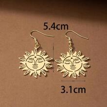 1pair Minimalist Delicate Lightweight Metallic Sunflower Dangle Earrings For Women, Versatile Accessories - Yellow Gold - View 4