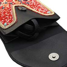 重工业波西米亚风米珍珠贝壳花精致PU旅行摄影单肩斜挎包磁扣女包 - 黃色 - 查看 11