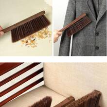 1支長柄軟毛塵刷及床鋪掃地刷,適用於地毯、床上用品、家具,家用小掃帚 - 深棕色 彎把 - 查看 5