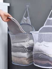 1入組壁掛式可摺疊洗衣籃,適用於浴室,洗澡間和整潔衣物存儲 - 灰色 - 查看 7
