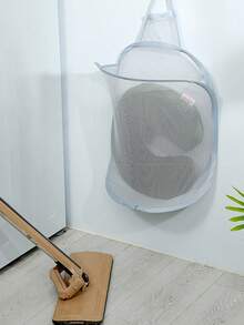 1入組壁掛式可摺疊洗衣籃,適用於浴室,洗澡間和整潔衣物存儲 - 灰色 - 查看 4