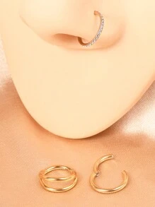 Acefun 3 chiếc khuyên mũi hình vòng - Khuyên mũi vòng đôi bằng thép không gỉ 316L 16G/18G/20G có bản lề CZ Conch Trang sức xỏ khuyên vách ngăn Clicker Nhẫn môi Bông tai sụn Helix Rook Tragus Daith 8mm - C - Xem 4