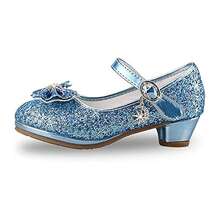 Girls Princess Shoes Sequins Sweet Bows High Heels Wedding Party Dress Shoes Dance Bright Diamond Cosplay Christmas Festival Shoes Pink Blue Purple Gold Silver - 藍色 - 查看 2