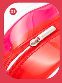 1Pc Transparent Waterproof PVC Cosmetic Bag New Red Lip Bag Personalized Wash Bag Transparent Bag,Red Lip Bag, Transparent Waterproof Large Capacity Travel Storage Bag,Suitable For Business Trips And Home Use Makeup Bag For Lip Gloss Lipstick Lip Oil Lip Balm - Red - View 3