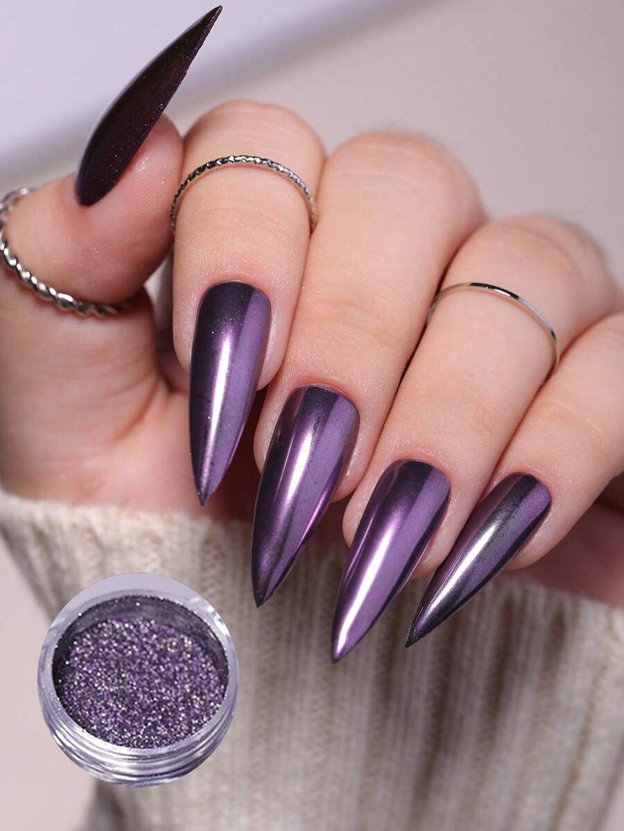 annies 1g/Pc Coffee Color Magic Mirror Powder For Nail Art, With Shiny Bronze, Deep Purple, Silver & Mirror Effect - Purple - View 1