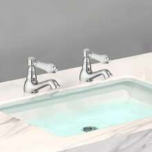 Pair Of Basin Taps Hot And Cold Water Bathroom Sink Tap White Ceramic Handle 1/4 Turn Lever 1/2" Faucet, Chrome Set Of 2 - Silver - View 1