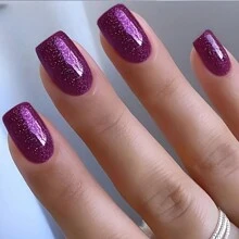 24pcs/Set Medium Long Full Cover Artificial Nails With Solid Color, Multi-Color Uv Gel & Glossy Finish For Women Press On Nails Nail Supplies - Purple - View 2