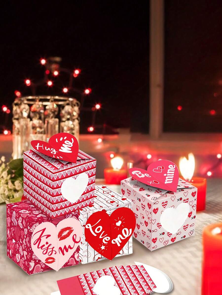 4 件裝 - 情人節擁抱愛鮮花糖果餅乾盒開窗禮盒適合浪漫珠光晚餐禮物送給妻子和女朋友 - 彩色 - 查看 1