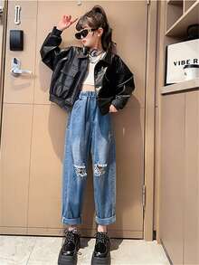 Chica preadolescente Cazadora PU - Negro - Ver 6