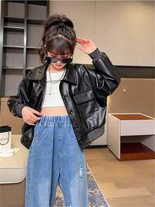 Chica preadolescente Cazadora PU - Negro - Ver 11