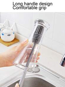 1只長柄矽膠杯刷,家庭清潔理想選擇,適用於清洗瓶子、杯子、攪拌器等多種器具 - 灰色 - 查看 4