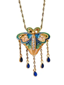 1只手工掛件,傳統和田玉及琺瑯嵌飾,裝飾有蝴蝶流蘇,適合女性日常穿著風格 - 金黃色 - 查看 5