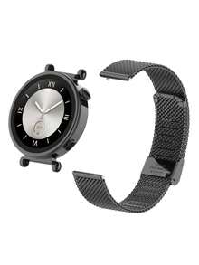 Stainless Steel Mesh Strap With Clasp Compatible With Huawei Watch Gt4 (41mm)/18mm Universal Flat-Head For Some Samsung Models - Black - View 3