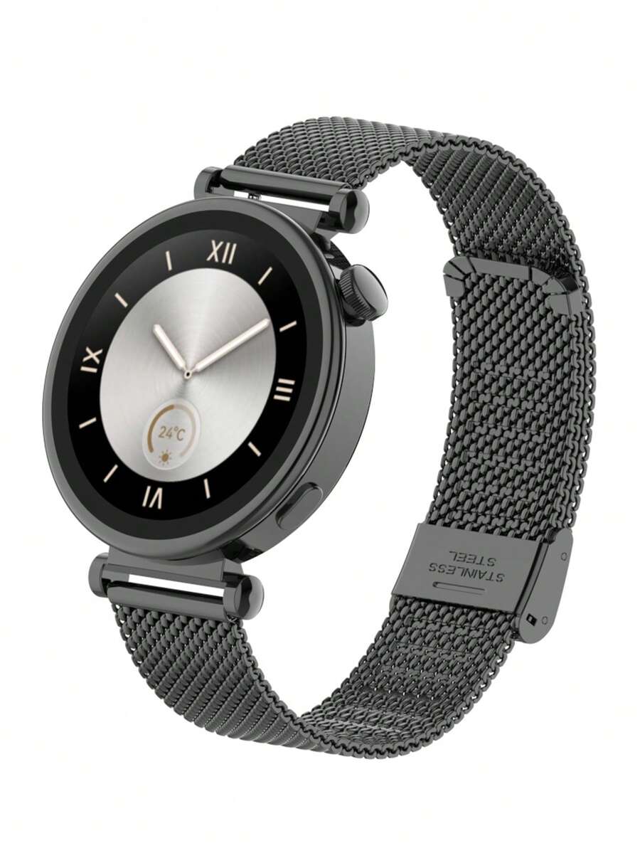 Stainless Steel Mesh Strap With Clasp Compatible With Huawei Watch Gt4 (41mm)/18mm Universal Flat-Head For Some Samsung Models - Black - View 1