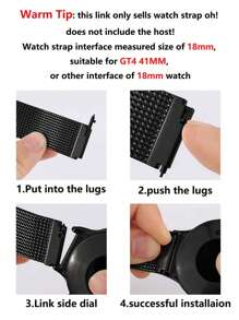 Stainless Steel Mesh Strap With Clasp Compatible With Huawei Watch Gt4 (41mm)/18mm Universal Flat-Head For Some Samsung Models - Black - View 7