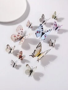 12pcs Assorted Printed Butterfly Hair Clips With 3D Realistic Butterfly Design For Women - Multicolor - View 3