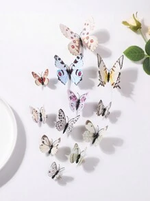 12pcs Assorted Printed Butterfly Hair Clips With 3D Realistic Butterfly Design For Women - Multicolor - View 2