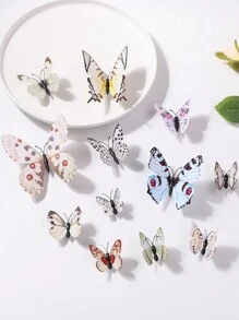 12pcs Assorted Printed Butterfly Hair Clips With 3D Realistic Butterfly Design For Women - Multicolor - View 4