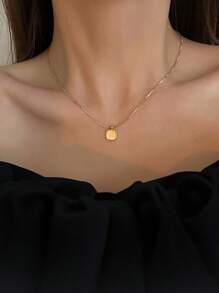 1 件简约甜美女士项链，独特设计，锁骨链配饰，不锈钢材质，不易褪色 - 銀色 - 查看 1