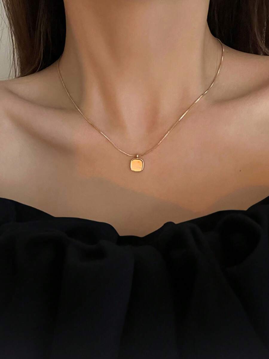 1 件简约甜美女士项链，独特设计，锁骨链配饰，不锈钢材质，不易褪色 - 銀色 - 查看 1