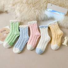 可爱日式珊瑚绒女童袜子加厚居家地巾袜睡眠产后毛绒袜秋冬季 - 黃色 - 查看 3