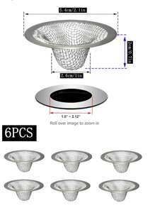 6入組/3入組不銹鋼2.1英寸圓形水槽下水道堵塞器,適用於廚房/浴室洗臉盆、浴缸和淋浴器擋髮帶,浴室地漏 - 銀色 - 查看 1