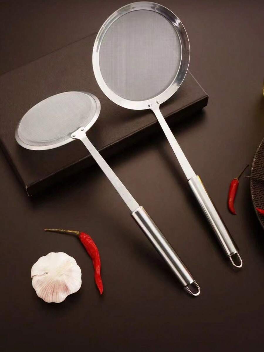 1 pieza Colador de malla fina de acero inoxidable con mango, ideal para filtrar partículas grandes, utensilios de cocina, útiles escolares, de vuelta a la escuela - colador de malla fina - Ver 1