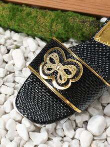 女士蝴蝶時尚度假風夏季宅配拖鞋 - 黑色 - 查看 5