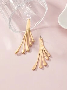 1對時尚個性簡約優雅復古卡通風格手掌＆臉型金屬耳針 - 金色 - 查看 3