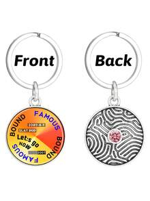 1入組裝男士創意鋅合金時尚雙面玻璃鑰匙扣,閃爍的紫色水晶&30mm玻璃貼紙,是禮物的理想選擇,適用於情人節的禮物,聖誕節的禮物 - 淡紫色 - 查看 3